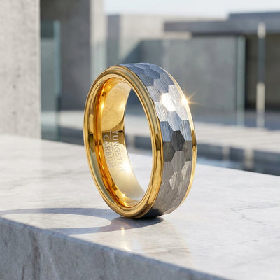 Tenor | Hammered Silver and Gold Dual Tone Tungsten Carbide | Men's Ring