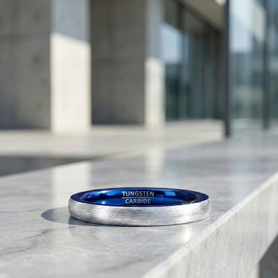 Tickled | Brushed Silver and Blue Dome Dual Tone Tungsten Carbide