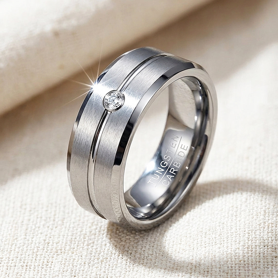 Truman Brushed Solitaire Tungsten Carbide Ring | Men's Ring