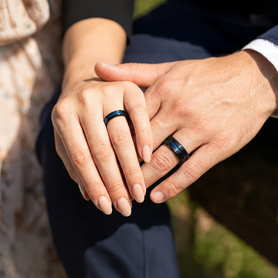Twilight Blue | Tungsten Couple Rings | Black Wedding Bands