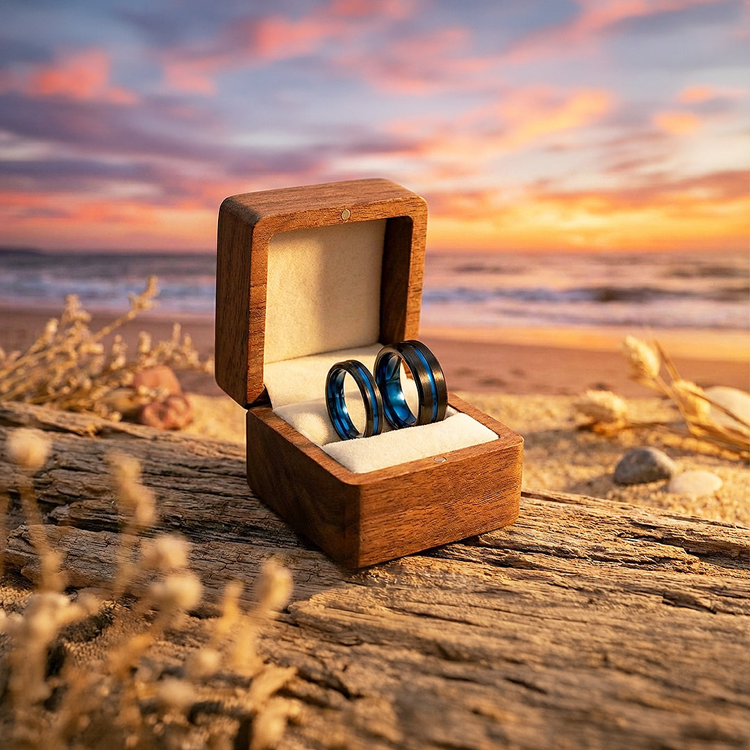 Twilight Blue | Tungsten Couple Rings | Black Wedding Bands