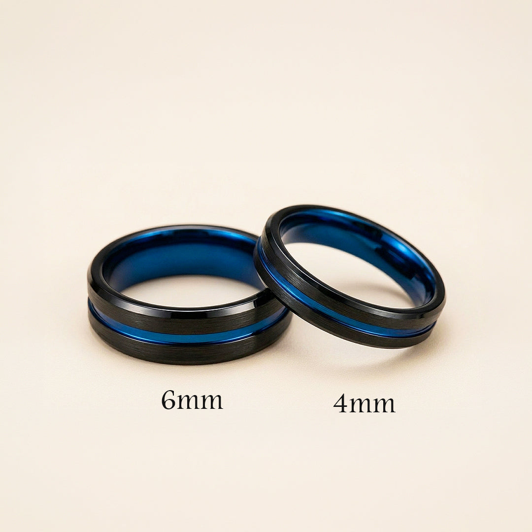 Twilight Blue | Tungsten Couple Rings | Black Wedding Bands