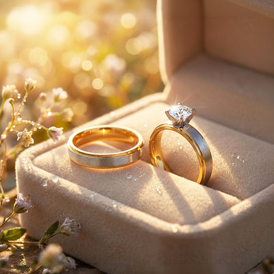 Vow | Brushed Center Dual-Tone Bevelled Solitaire Wedding Band
