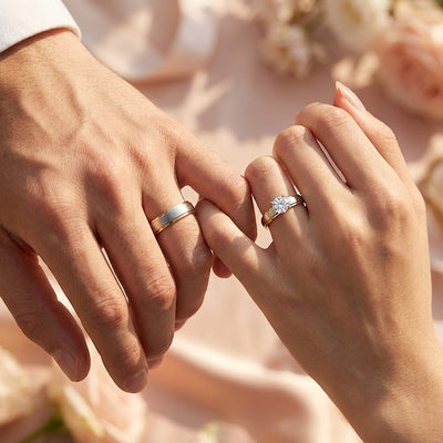 Vow | Brushed Center Dual-Tone Bevelled Solitaire Wedding Band