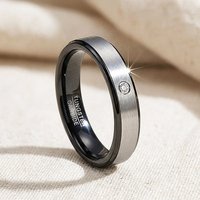 Yoda Brushed Solitaire Tungsten Carbide Ring | Men's Ring