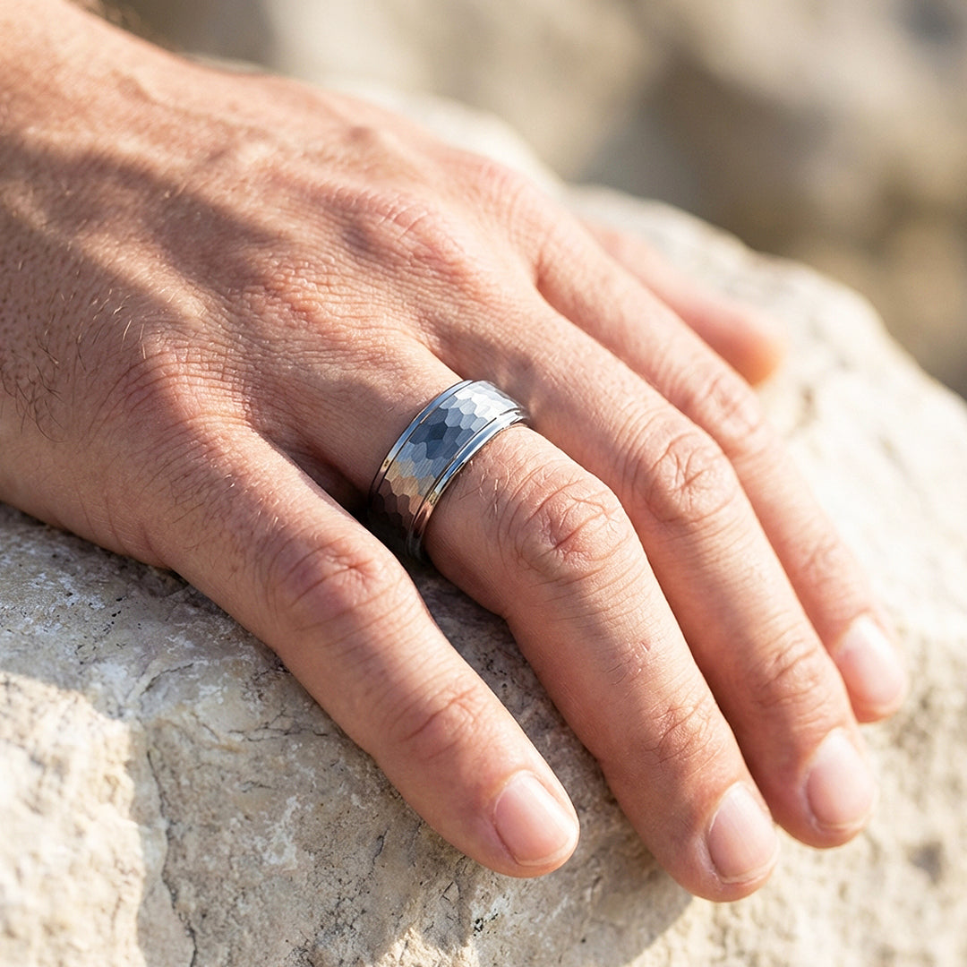 Zinc Hammered Tungsten Carbide Ring | Men's Ring